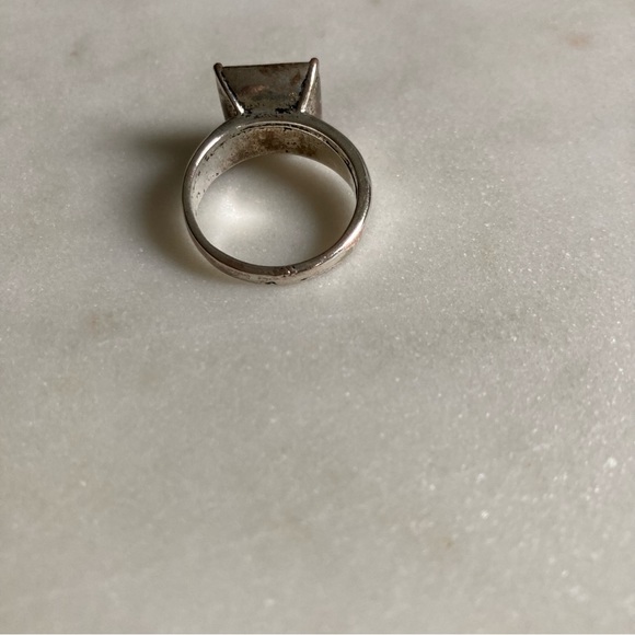 Square Blue Faceted Stone Silver Ring - Picture 3 of 5